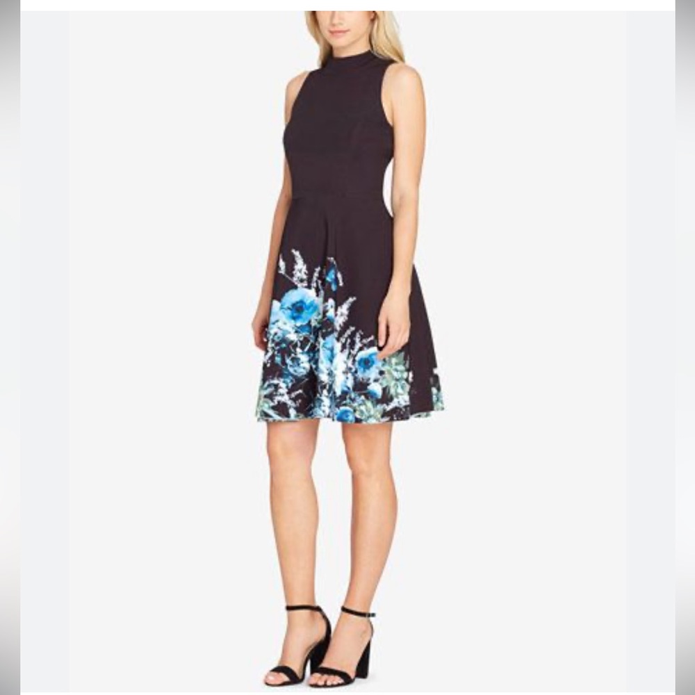 Tahari- petite black midi dress with floral design size 8 - Picture 1 of 4